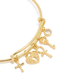 Gold Plated Cross & Heart Charms Bangle