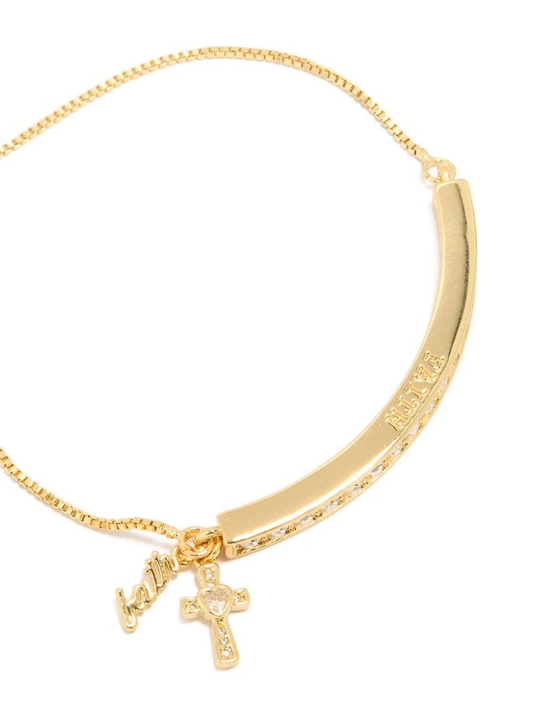 Gold Plated Cubic Zirconia Faith Toggle Bangle