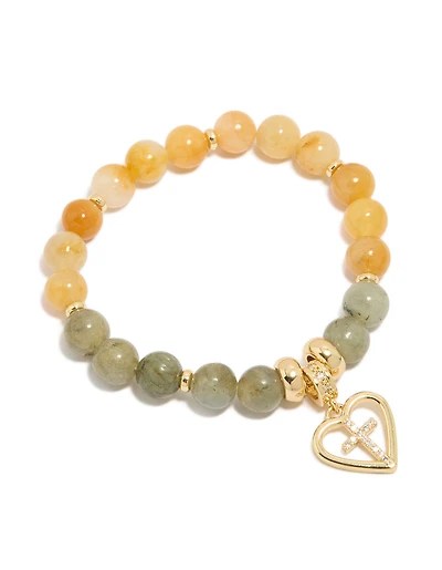 Gold Plated Cubic Zirconia & Semi Precious Stones Chunky Cross Bracelet