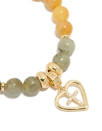 Gold Plated Cubic Zirconia & Semi Precious Stones  Chunky Cross Bracelet