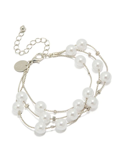 Bracelet à plusieurs rangs de perles argentées