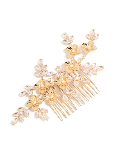 Gold Diamante Gleaming Floral Comb