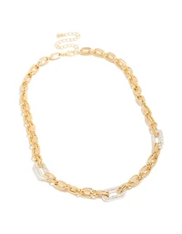 Mixed Metal Plated Diamante Large Multi Link Necklace