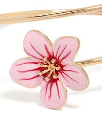 Gold Pink With Red Centre Enamel Flower Arm Cuff