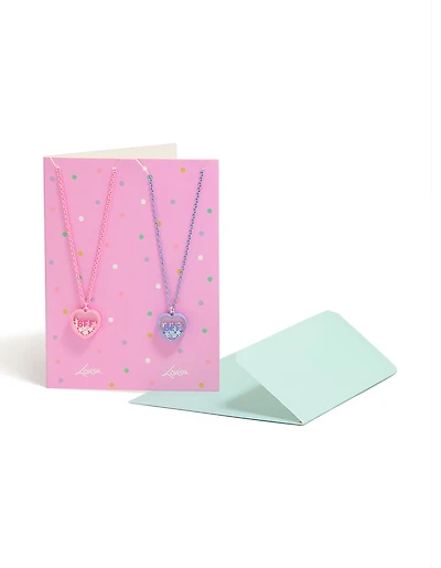 Kids Pink & Purple Coated Metal Heart Shaker Best Friends Necklaces 2-Pack