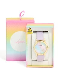 Kids Gold Purple PU Leather Ombre Butterfly Watch