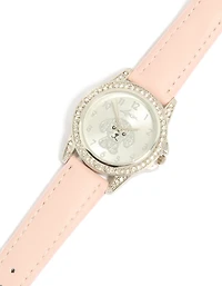 Kids Pink PU Leather Silver Diamante Dog Watch