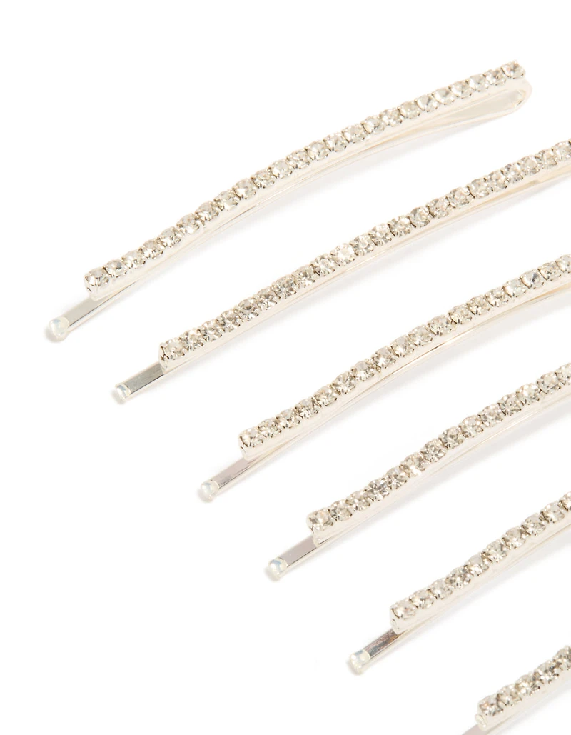 Ensemble de 6 mini broches argentées à strass