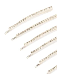 Ensemble de 6 mini broches argentées à strass