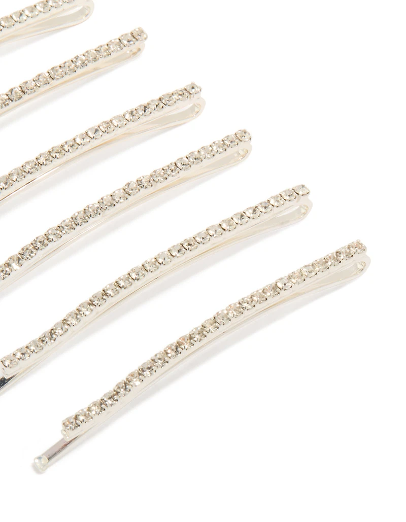 Silver Mini Diamante Pins 6-Pack