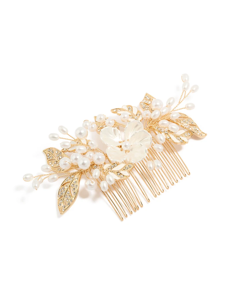 Gold Pearl Flower & Vine Comb