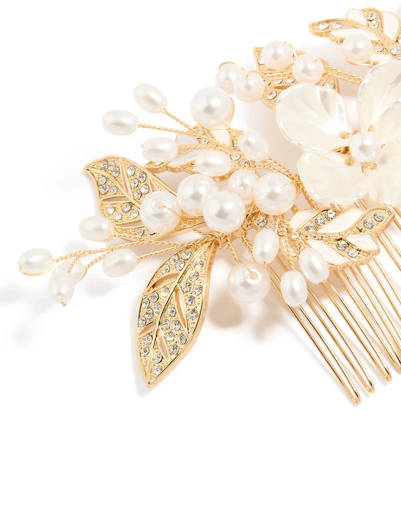 Gold Pearl Flower & Vine Comb