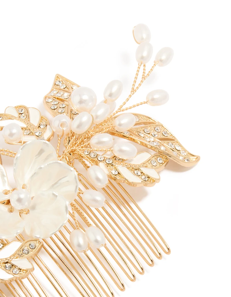 Gold Pearl Flower & Vine Comb