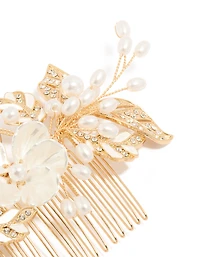 Gold Pearl Flower & Vine Comb