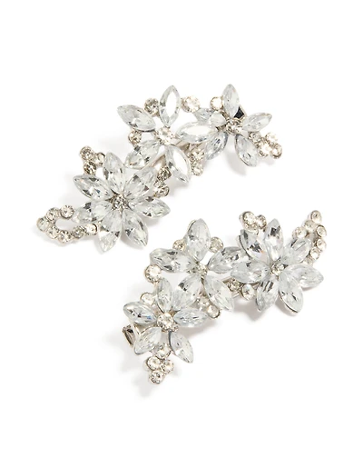 Silver Diamante Flower Clips Pack