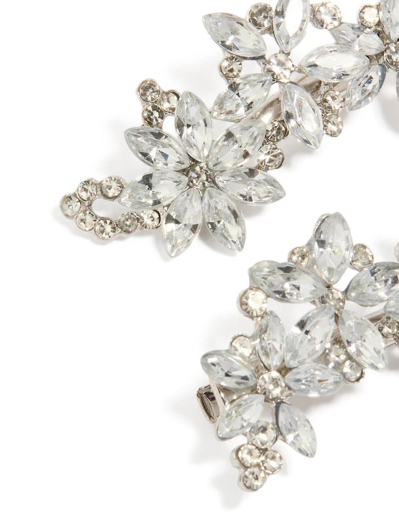 Silver Diamante Flower Clips Pack