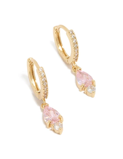 Gold Plated Pink Cubic Zirconia Huggie Earrings