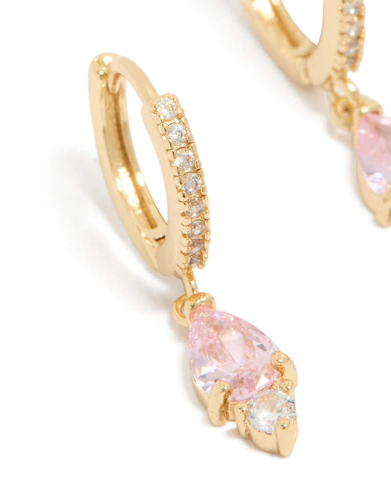 Gold Plated Pink Cubic Zirconia Huggie Earrings