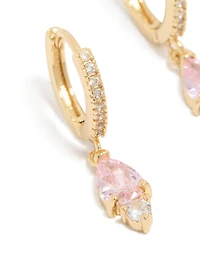 Gold Plated Pink Cubic Zirconia Huggie Earrings