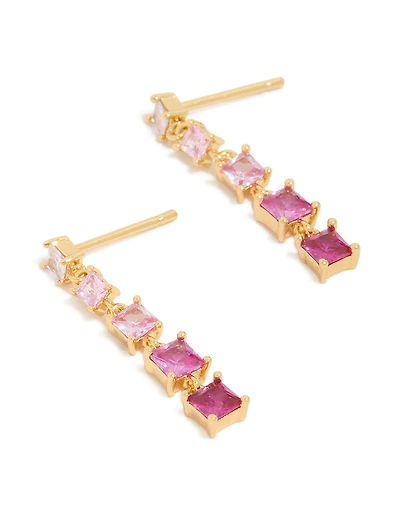 Gold Pink Cubic Zirconia Gradient Drop Earrings