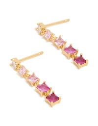 Gold Pink Cubic Zirconia Gradient Drop Earrings