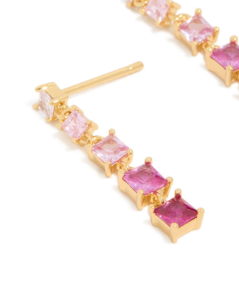 Gold Pink Cubic Zirconia Gradient Drop Earrings