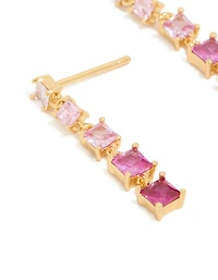 Gold Pink Cubic Zirconia Gradient Drop Earrings