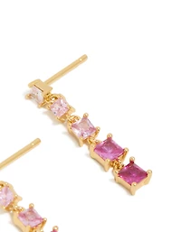 Gold Pink Cubic Zirconia Gradient Drop Earrings