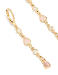 Trio de boucles d'oreilles pendantes en zircon cubique plaqué or et œil-de-chat rose
