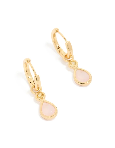 Gold Plated Pink Cubic Zirconia Teardrop Huggie Earrings