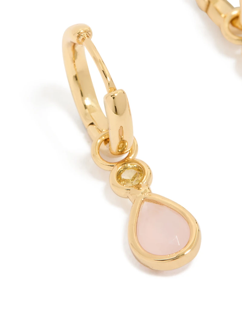 Gold Plated Pink Cubic Zirconia Teardrop Huggie Earrings