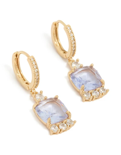 Boucles d'oreilles créoles carrées en or et zircone cubique violette