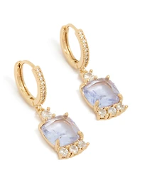 Boucles d'oreilles créoles carrées en or et zircone cubique violette