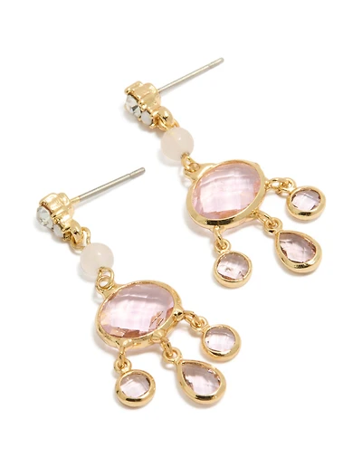 Gold Plated Clear Bead & Diamante Drop Earrings