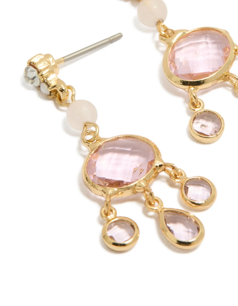 Gold Plated Clear Bead & Diamante Drop Earrings