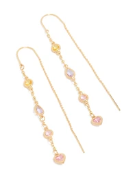 Gold Plated Pink Yellow & Purple Cubic Zirconia Threader Earrings