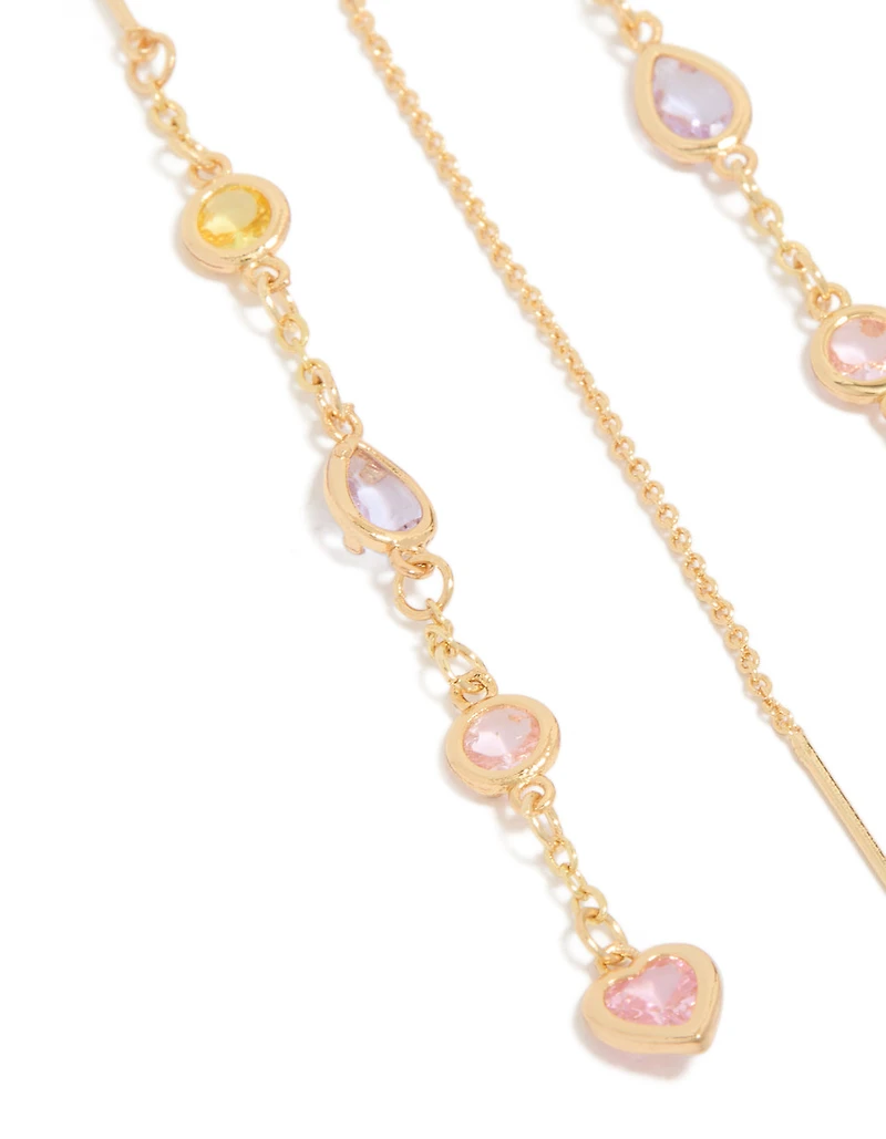 Gold Plated Pink Yellow & Purple Cubic Zirconia Threader Earrings
