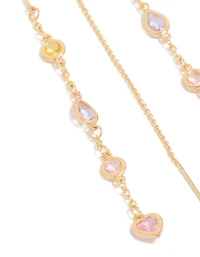 Gold Plated Pink Yellow & Purple Cubic Zirconia Threader Earrings