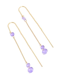 Gold Plated Purple Cubic Zirconia Drop Thread Through Hook Earrings