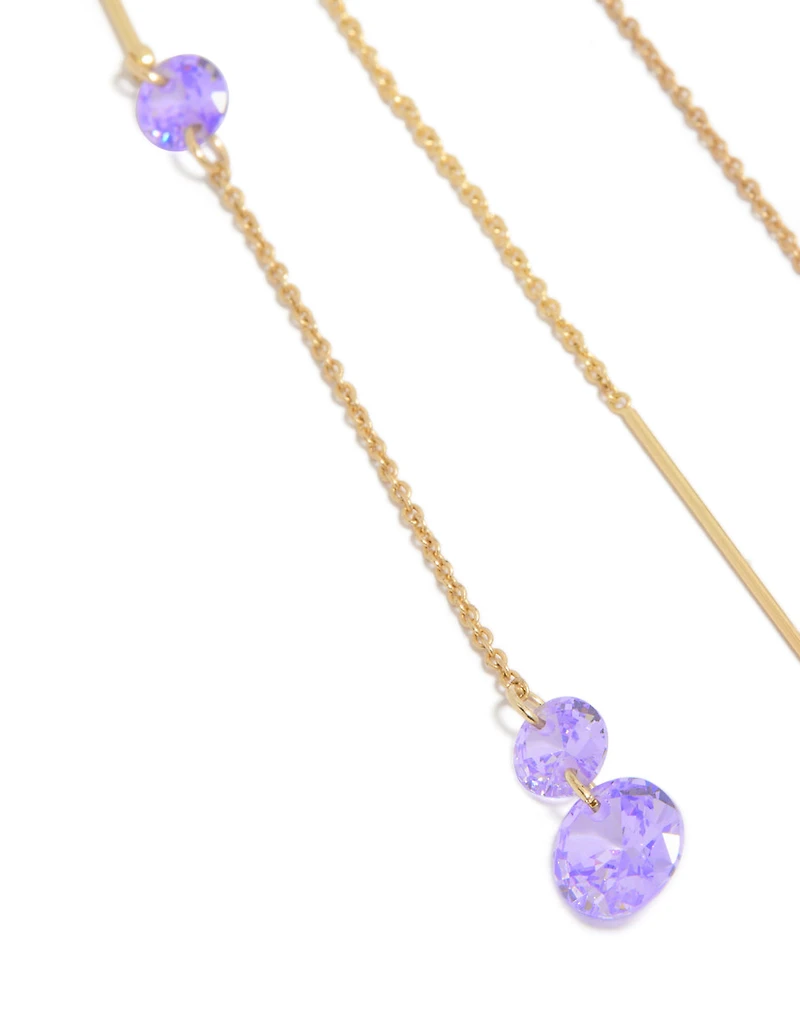 Gold Plated Purple Cubic Zirconia Drop Thread Through Hook Earrings