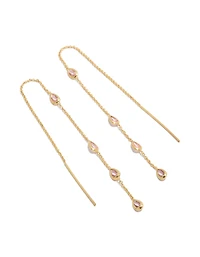 Gold Plated Pear  Pink Diamante Station Threader Earrings