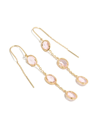Gold Plated Oval Pink Diamantes Thread Through Earrings