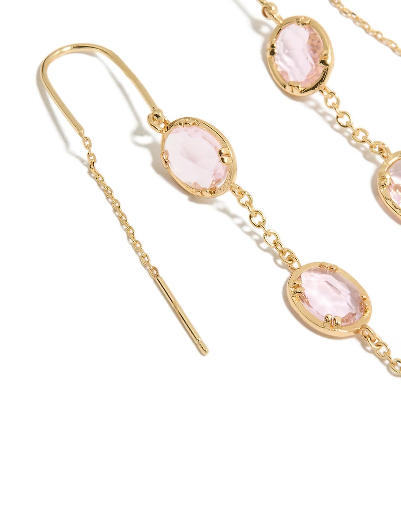 Gold Plated Oval Pink Diamantes Thread Through Earrings