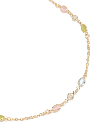 Gold Plated Pink Blue & Green Cubic Zirconia Ovals Necklace