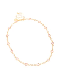 Gold Pink & Clear Cubic Zirconias Round Station Necklace