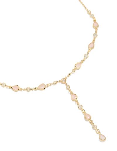 Gold Plated Pink Oval Cubic Zirconias Y-Necklace