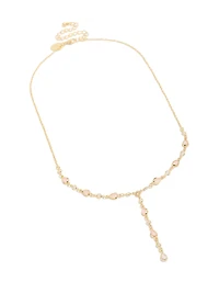 Gold Plated Pink Oval Cubic Zirconias Y-Necklace