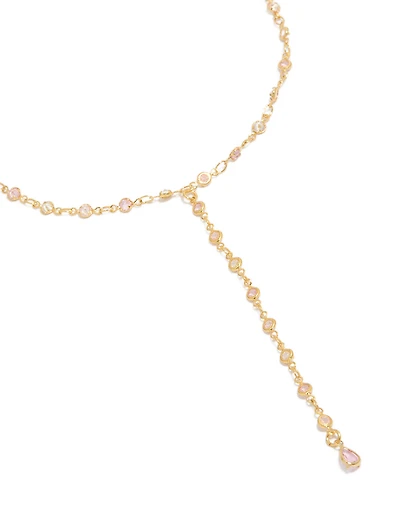 Gold Plated Pink & Clear Cubic Zirconia Circles Y-Necklace