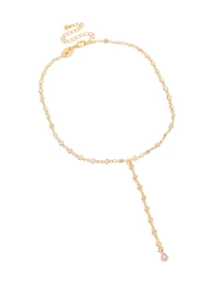 Gold Plated Pink & Clear Cubic Zirconia Circles Y-Necklace