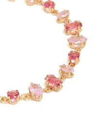 Gold Large Pink Multi-Cut Cubic Zirconia Tennis Bracelet
